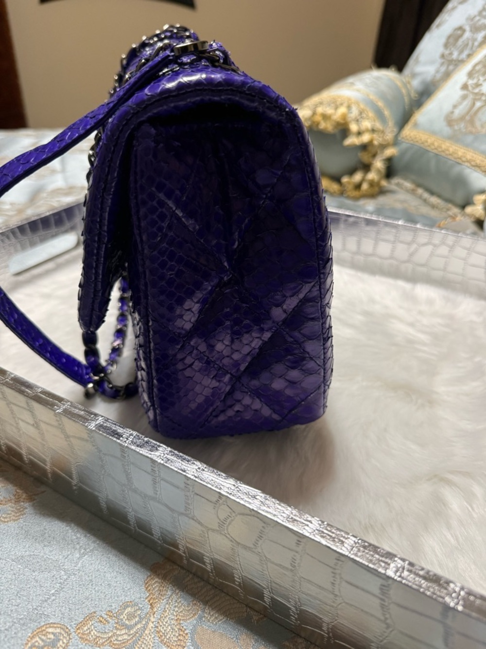 NWOT! Statement-Making Custom Made Purple Python Quilted Bag - Picture 3 of 12